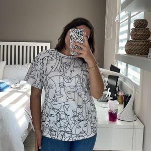 Black and White t shirt with abstract faces
